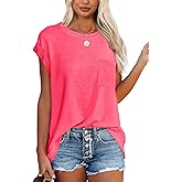 Women's Summer Casual Tops Cap Sleeve Oversized T Shirts Loose Fit Blouses