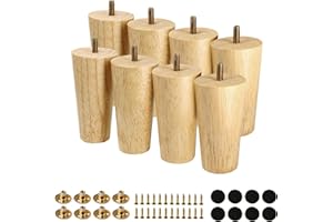FoDau770 Rubber Wood Furniture Legs 4 Inches, Straight Tapered Wood Legs Mid Century Sofa Legs Set of 8, 5/16" UNC Furniture Feet Replacement Legs for Cabinet Sofa Couch Dresser Chair Ottoman Table