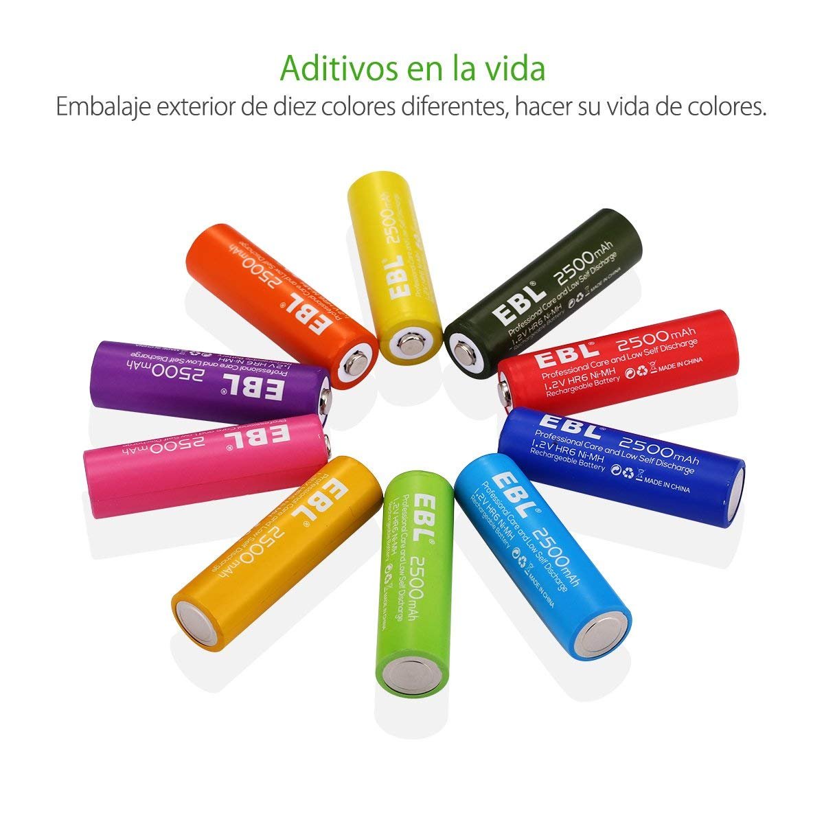 EBL 2500mAh AA Ni-MH Arco iris de la Batería Recargable para los Equipos Domésticos (Paquete de 10 Unidades)