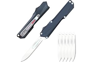 Caressolove Automatic Scalpel Pocket Knife, Small Auto Retractable Knife Push Button, 5PCS #60 Mini Razor Blades Utility Knife, EDC Replaceable Blade Box Cutter with Clip