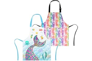 MRYUWB 2 Pack Boys Dinosaur Apron, Girls Rainbow Unicorn Aprons for Cooking, Painting, Kitchen Chef Apron for Kids 3-12 Years