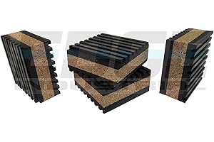 SLAIGE Anti Vibration Isolation Pads 2" X 2" X 7/8" Ribbed Rubber with Cork Center Vibration DAMPENING, Quantity 4