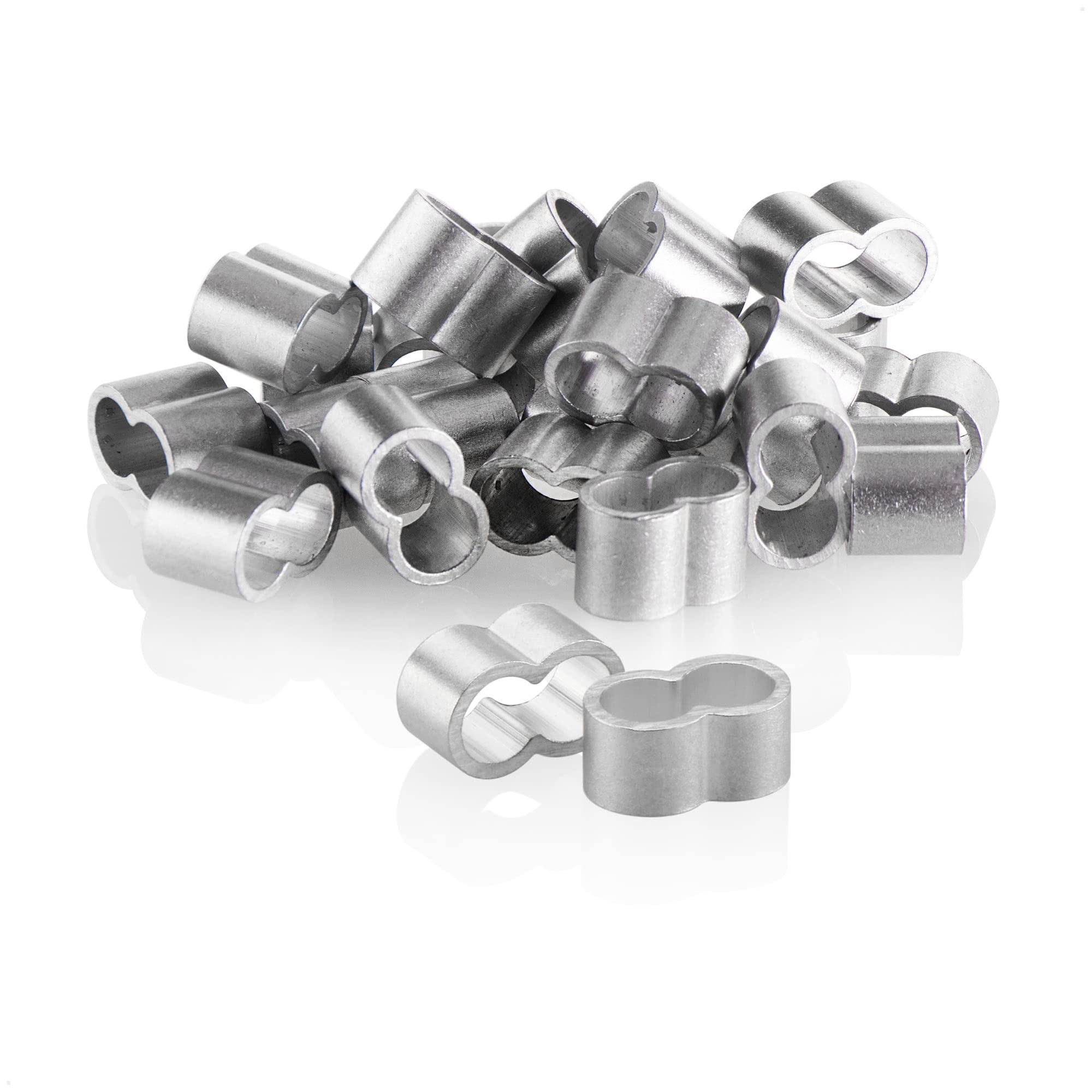 COM-FOUR® 24x rope clamps 6mm - aluminum choke clamps - crimp sleeves for expander ropes - double sleeves for elastic straps - press clamps for tarpaulins (silver colored - 06mm)