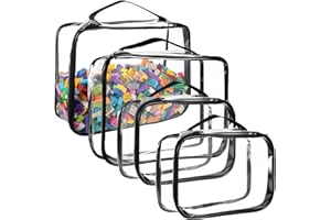 Hiitytin 4 Packs Toy Storage Bags, Large PVC Zippered Blocks Set, Clear PVC Organizing Bags, Travel Waterproof Organizer Bags for Board Games, Books, Building Blocks, Toiletries, Cosmetics, Puzzle