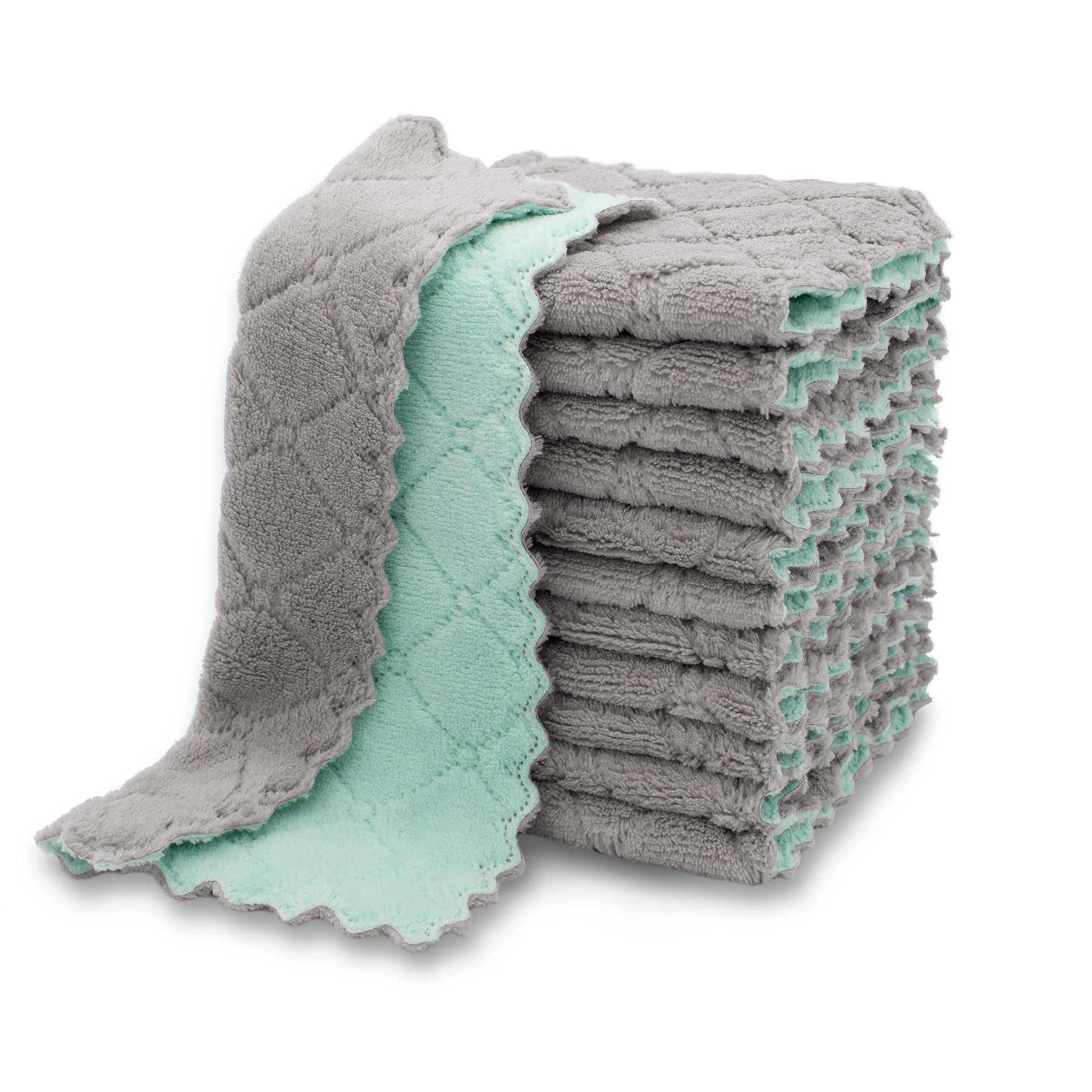 Photo 1 of kimteny 12 Pack Kitchen Cloth Dish Towels, Premium Dishcloths, Super Absorbent Coral Velvet Dishtowels, Nonstick Oil Washable Fast Drying (Green-Grey)