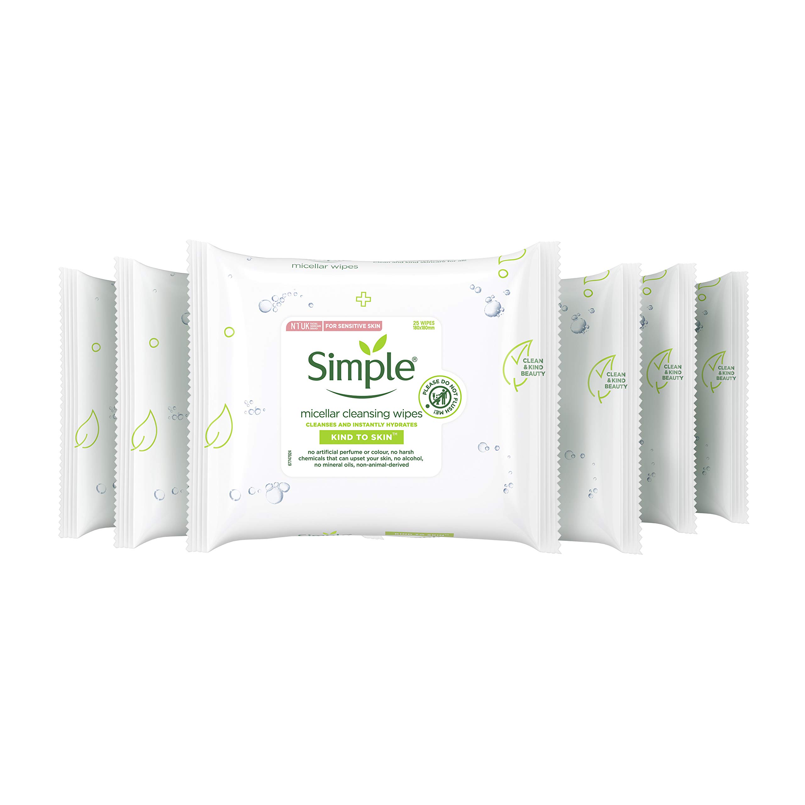 Simple Kind to Skin Micellar Cleansing Wipes 25 Face Wipes (Pack of 6, 150 Wipes total)