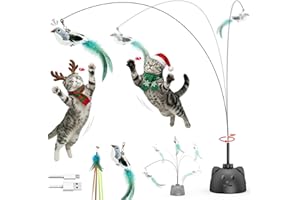 CATPICK JOY Interactive Cat Toys for Indoor Cats: Upgraded 360° Automatic Spin Flying Bird Feather Wand with Silicone Protected Rod Safe Play, Strong 8cm Suction Cup, USB-Rechargeable for Bored Kittens and Adult