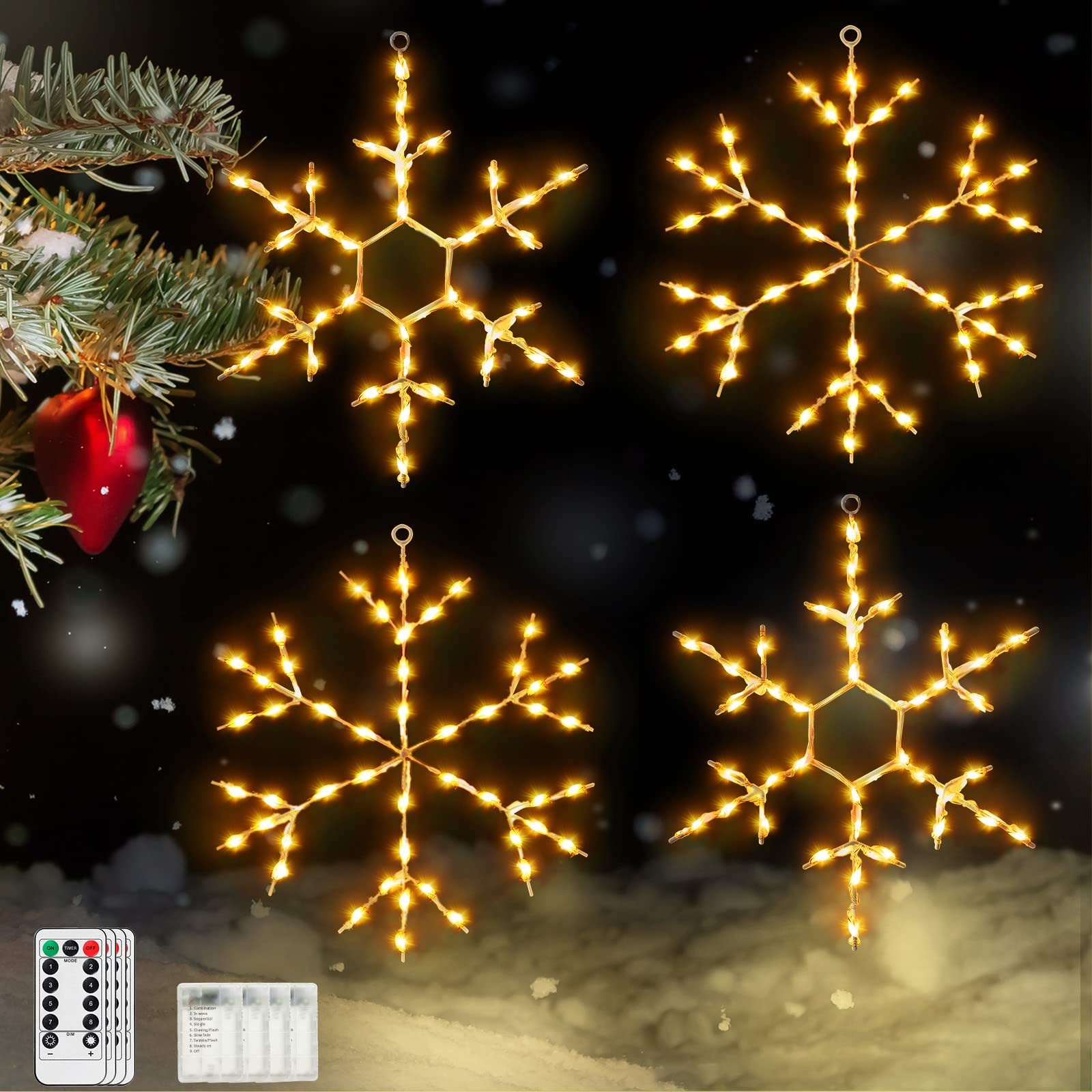 Photo 1 of ***MISSING REMOTES, SELLING FOR PARTS, AS IS FINAL SALE***Tuanse 4 Pcs Christmas Silhouette Window Lights Christmas Snowflake Lights with Remote Control LED Lighted Snowflake Decorations Xmas for Window Wall (Warm White)***MISSING REMOTES, SELLING FOR PAR