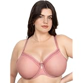 Curvy Couture Women's Sheer Mesh Unlined Underwire Plus Size Bra, Cups C-J | Full Coverage Bra, Unlined Underwire Bra, Sheer Bra, Mesh Bra, Adjustable Straps, Plus Size Bra