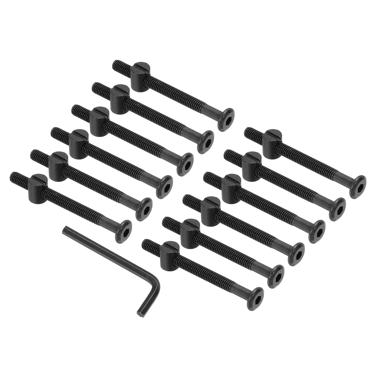 PATIKIL M6 x 70mm Bunk Bed Bolts, 12 Pack Hex Drive Socket Cap Barrel Screws Bolt Nuts Assortment Kit with 1Pcs Wrench for Furniture Bed, Black