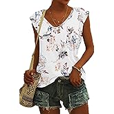 AUSELILY Womens Cap Sleeve T-Shirt Casual Loose Fit Tank Tops