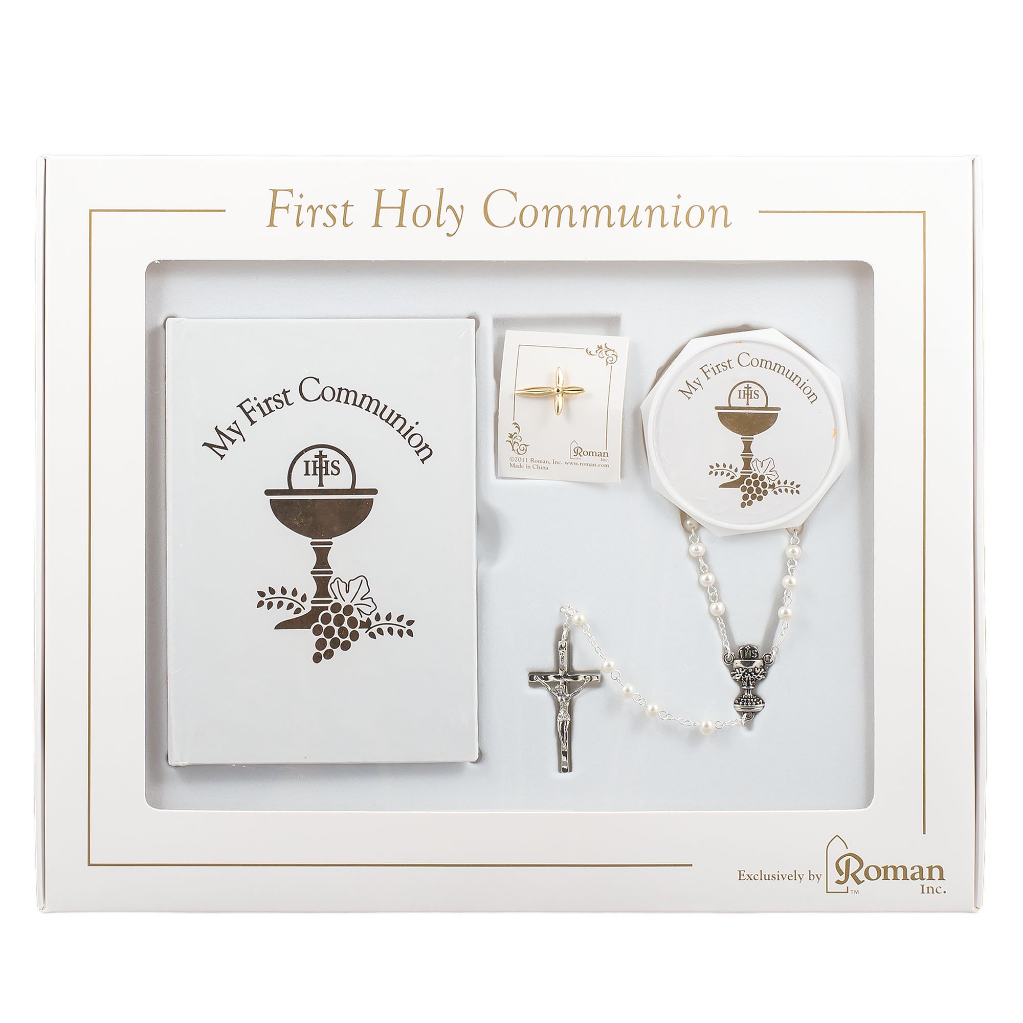 First Holy Communion Gift Set for Girl with Common Prayers Book, Rosary