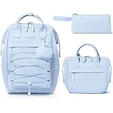Fimibuke Backpack for School Girls, 4 PCS Waterproof Kids Backpacks with Lunch Box Pencil Case & Earphone Bag, Lightweight School BookBag Set for Teen Girl Travel Elementary Middle High School Student