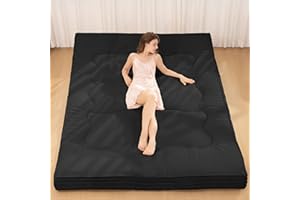 NLDD Japanese Floor Mattress, 4" Thicken Futon Mattress Full Size Sleeping Pad, Corduroy Foldable Floor Pad, Roll Up Tatami Mat for Adults Guest Room Bedroom, Black