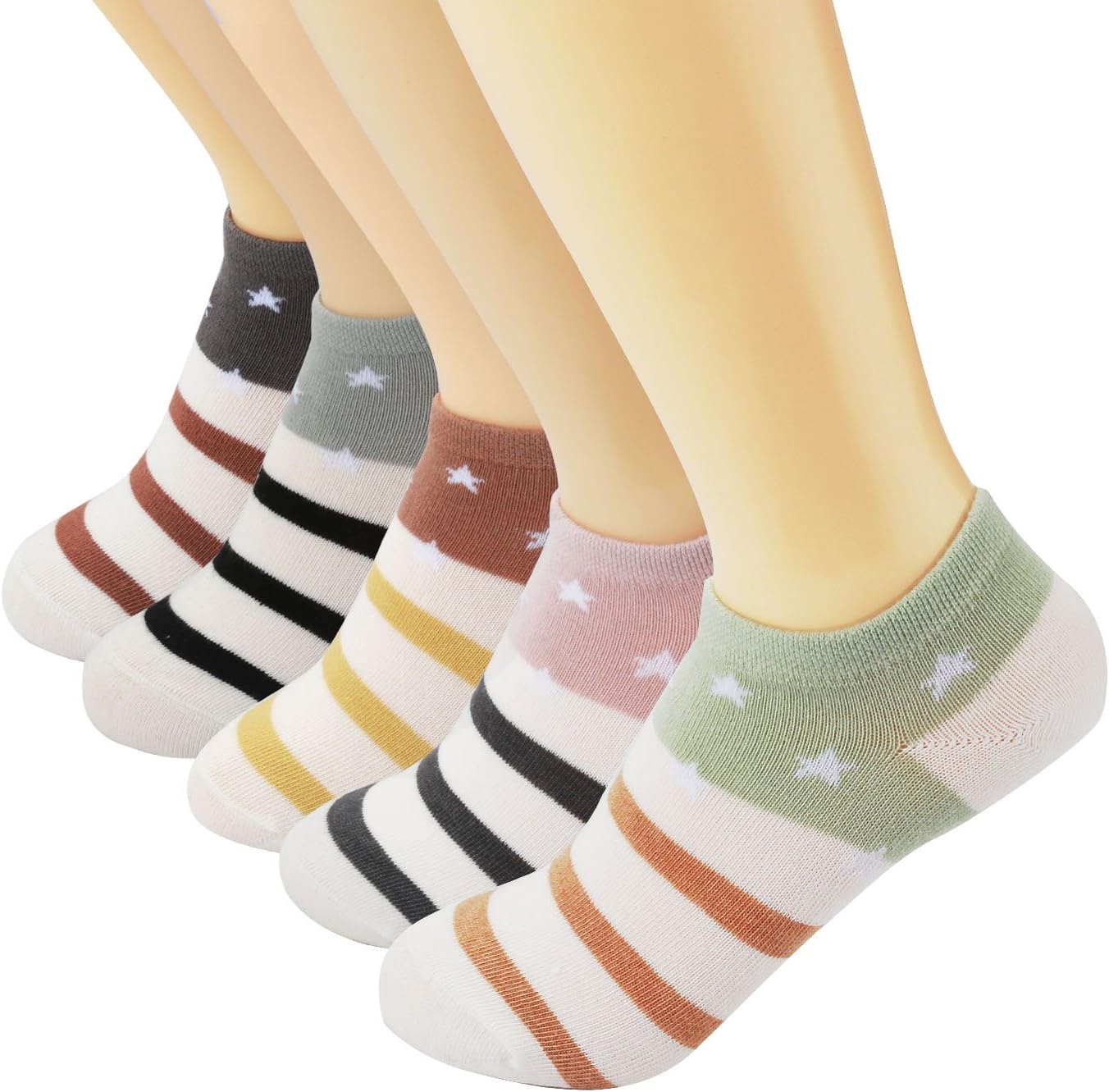 Vxock Womens Ankle Running Athletic No Show Low Cut Crew Cotton Socks Multicolor-5 Pack