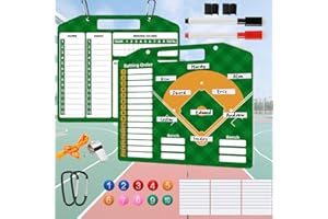DTREEL Magnetic Baseball Lineup Board, Baseball Lineup Board for Dugout, Baseball Dry Erase Coaching Board with 30 Pcs Lineup Cards, 10 Pieces Number Magnets, 2 Pieces Fence Clips, 2 Erasable Pens, 1 Whistle