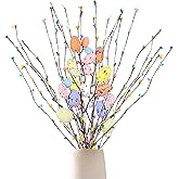 HERZWILD 26Pcs Artificial Easter Spray Vine with Easter Eggs and Berries Spring Floral Stems Decorations Artificial Pastel Pip Berry Sprays for Vase Bouquet and Craft
