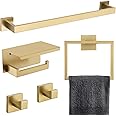 TNOMS 5-Piece Bathroom Hardware Set 23.6 Inch Gold Towel Bar Set Towel Bar Towel Ring Coat Hook and Toilet Paper Holder with Shelf Wall Mounted Stainless Steel Bathroom Accessories Set