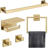 TNOMS 5-Piece Bathroom Hardware Set 23.6 Inch Gold Towel Bar Set Towel Bar Towel Ring Coat Hook and Toilet Paper Holder with Shelf Wall Mounted Stainless Steel Bathroom Accessories Set