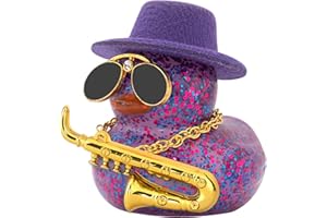 wonuu Car Decoration Saxophone Rubber Ducks, Dashboard Decor Duck Car Ornaments with Mini Top Hat Necklace Sunglasses, Dark Purple