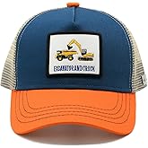 Wodeal Boys Excavator Trucker Hat, Toddler Snapback Mesh Baseball Caps for Kids Ages 2-6