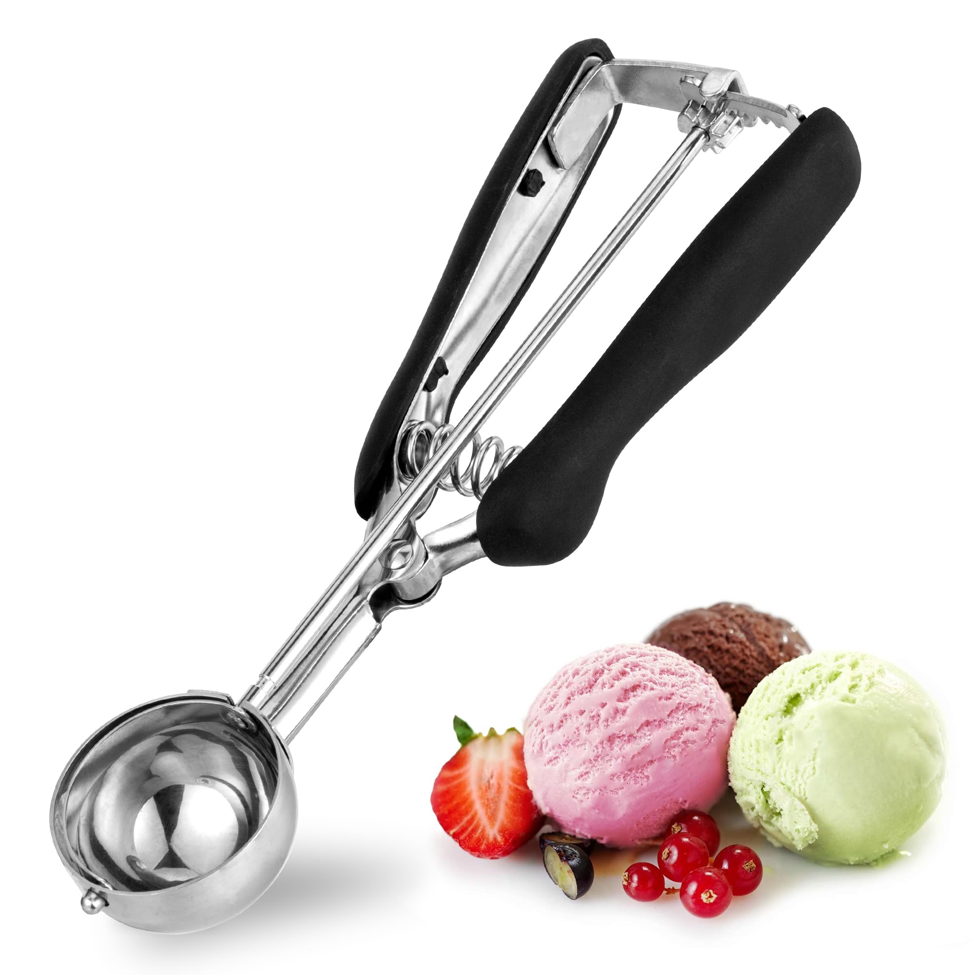 TJ POP Ice Cream Scoop 4,4cm – Stainless Steel Cookie Scoop with Easy Trigger Release, Good Grip for Ice Cream, Cookies, Melon Balls, Meatballs and Mashed Potato(30 ml / 2 Tbsp)
