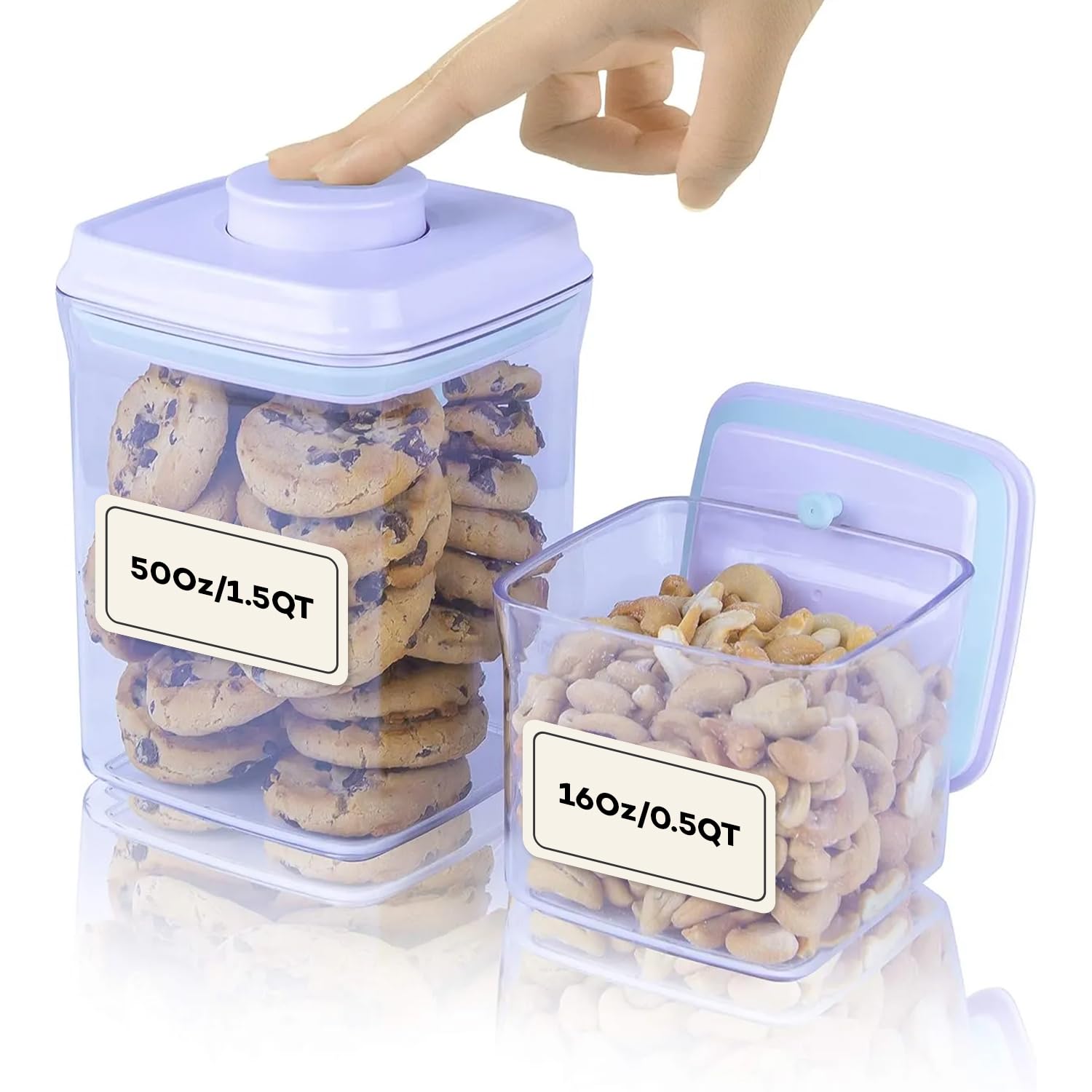 iChewie - BopTop (2pc Set) Airtight Food Storage Container – Mechanical Silicone Seal Canister - BPA-Free Stackable - 500ml / 1500ml