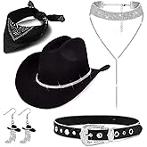 MEDOJO Cowboy Costume Outfit for Women Glitter Choker Necklace Cowboy Hat Buckle Belt Accessories Set for Halloween Cosplay Party