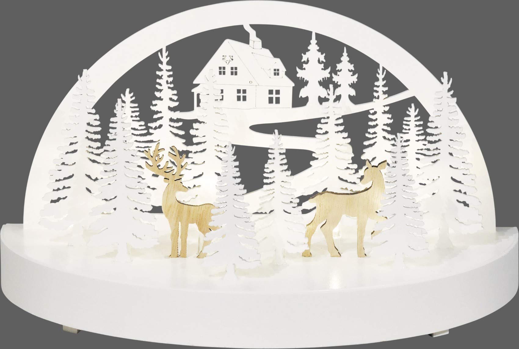 HGD Winterwald Diorama with 10 LEDs, Wood, White, 25 x 12.5 x 14.5 cm
