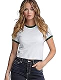 Zengjo Ringer Tee Women Crewneck Short Sleeve Plain