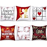 Boao Set of 6 Valentine's Day Pillow Covers 18 x 18 Inch Happy Valentine's Day Love and Heart Throw Cushion Covers Decorative Square Pillow Cases for Sofa Couch Bed Home Living Room Decorations