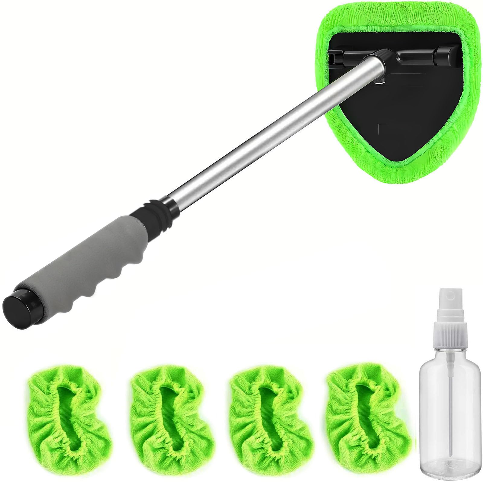 Photo 1 of Windshield Cleaning Tool - Extendable Handle Car Window Cleaner with 4 Reusable Cloth Pads, Auto Glass Wiper Kit for Interior & Exterior, Ideal for Dirty Car Windows