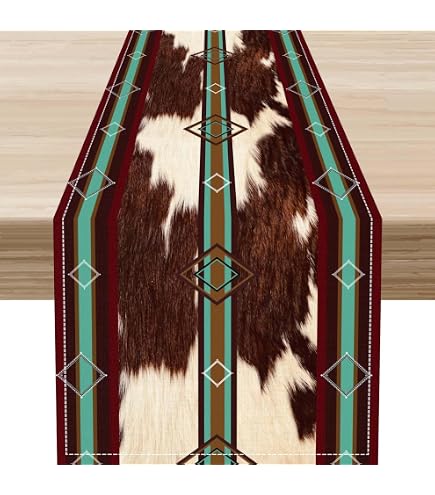 Aztec Tribal Pattern Linen Table Runner 13x36 Inch - Boho Farmhouse Decor For Dining, Kitchen, Or Coffee Table