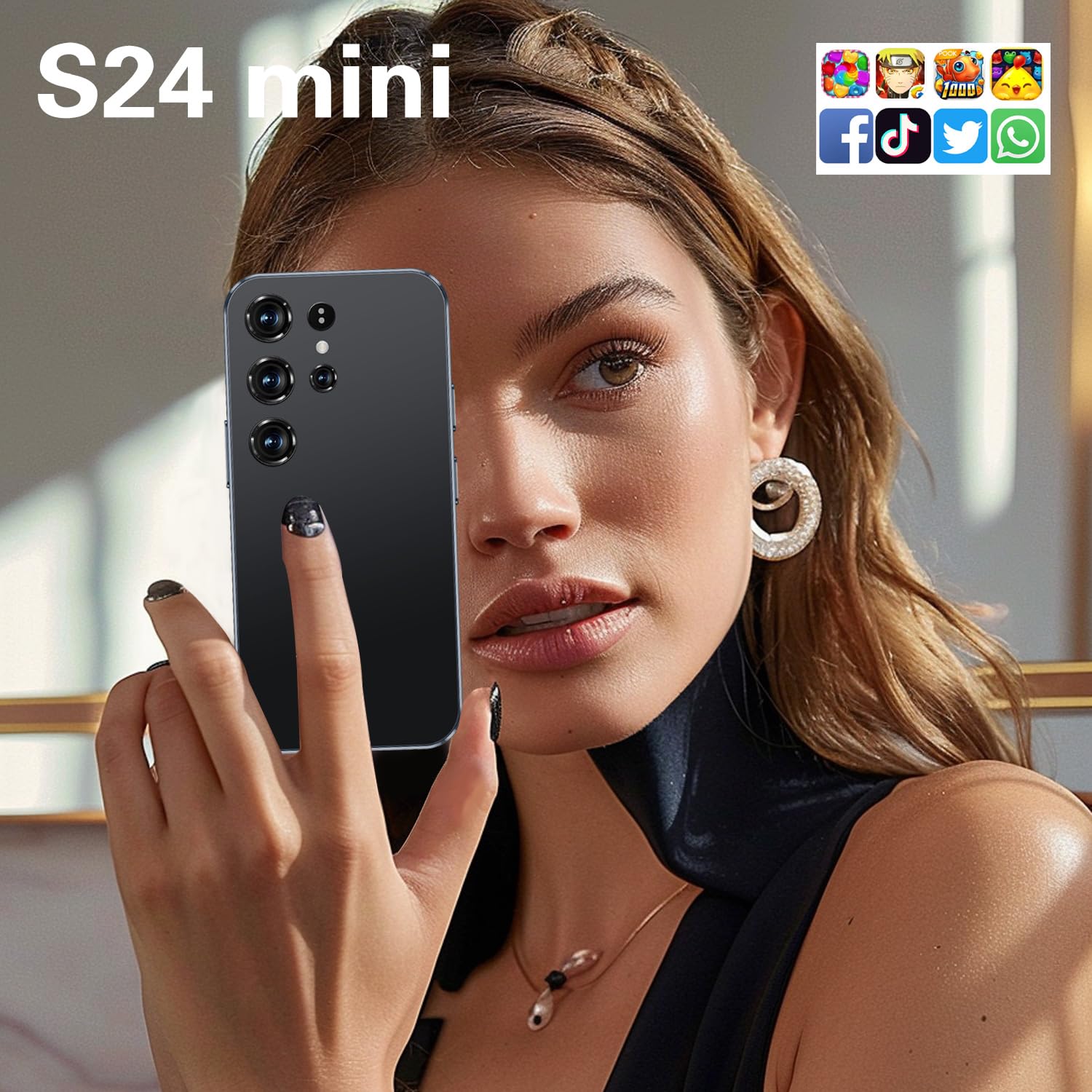 4G mini smartphone for kids 4-inch Incell HD Screen, 2600 mAh Big Battery, Dual SIM Dual Camera 5+8MP, Face Unlock 4G no contract phone (X24mini-Black)