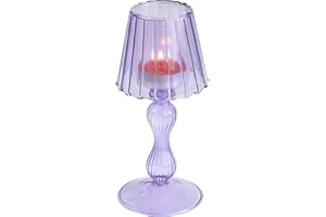 Gurfuy Desk Lamp Shaped Glass Candle Holder - Glass Hurricane Candleholder Crystal Decorative Candle Stand for Table Wedding Dinning Centerpieces Party Supplies Decor Purple