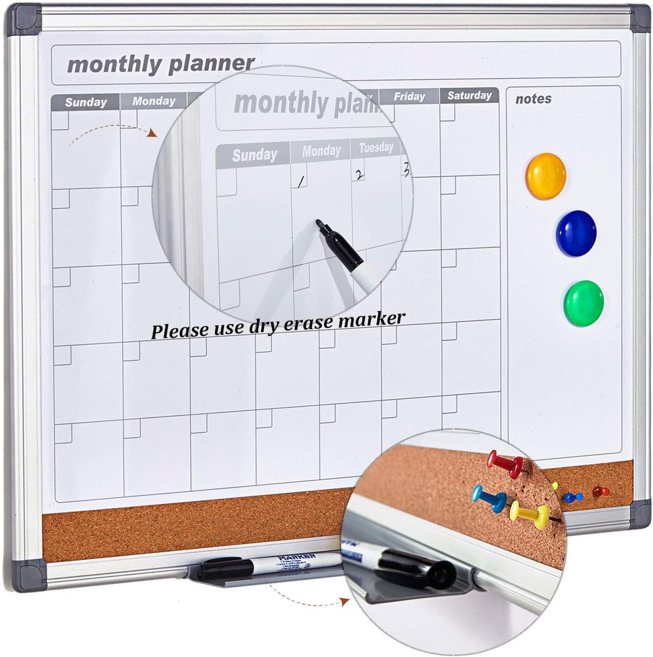 MAKELLO Monthly Calendar Whiteboard Dry Erase Cork Board Combo for Office Classroom, Kitchen and Bedroom, 60x45cm - Image 5