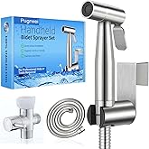 Handheld Bidet Sprayer-Bidet Attachment for Toilet, Premium Stainless Steel | Adjustabel Water Flow, Leak-Free Hose &amp; Brass 7/8" T-valve, Fits Two-Piece Toilet, Cloth Diaper Sprayer, Feminine/Muslim Wash