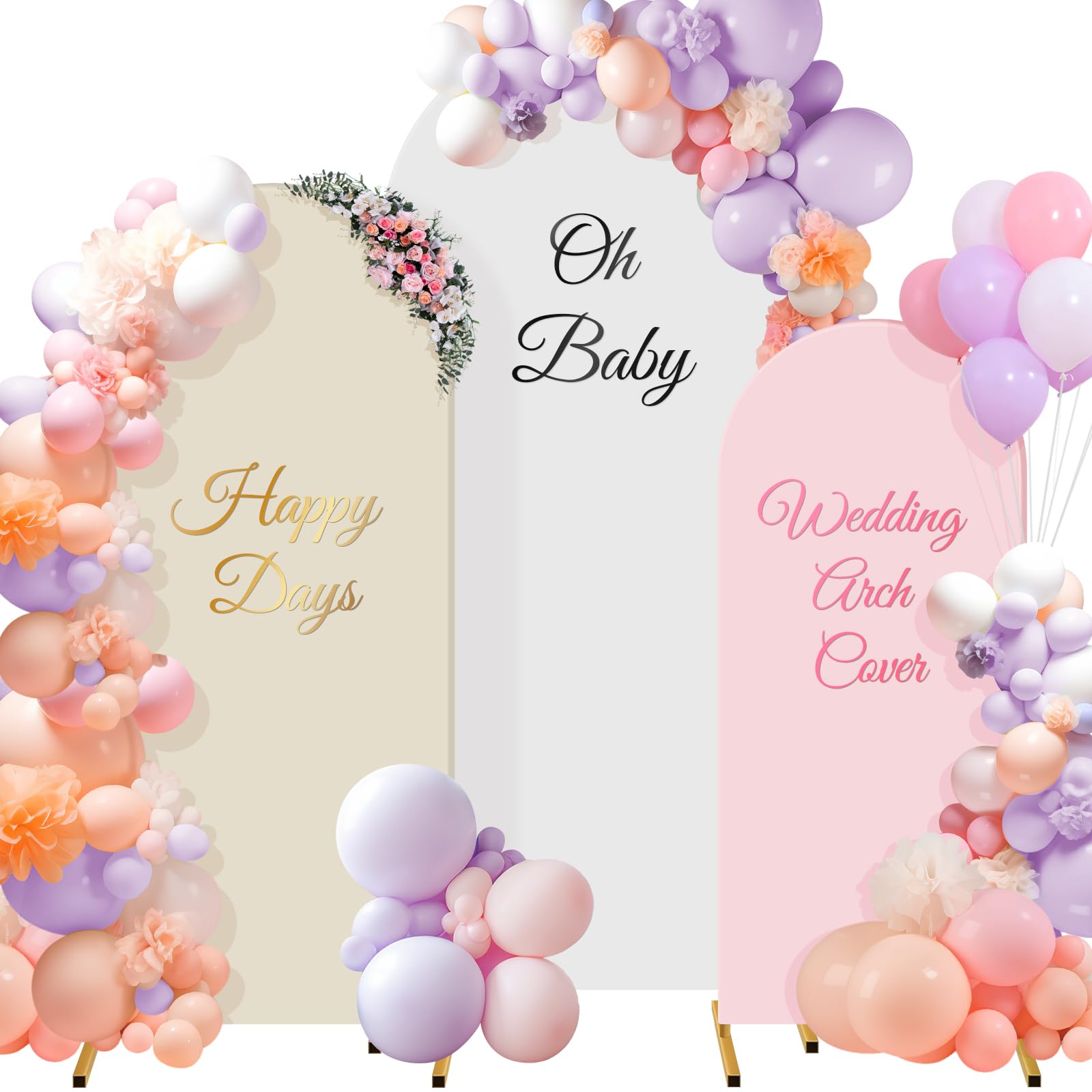 Photo 1 of Buryeah Set of 3 Wedding Arch Covers Stretchy Backdrop 6ft, 5ft, 4ft Spandex Fitted 2 Sided Arch Cover Stretchy for Party Decor, No Frame(White, Beige, Pink)