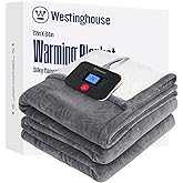 Westinghouse Electric Blanket Full, Flower Jacquard Heated Blanket Full Size with 10 Heating Levels and 1-12 Hours Auto-Off, Flannel to Sherpa Reversible, Machine Washable, 72" x 84" Inch, Grey