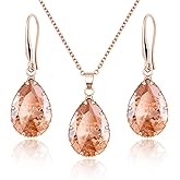 Linawe Crystal Jewelry Sets for Women, Imitation Diamond Pendant Necklace, Rhinestone Drop Dangle Earrings, Birthstone Cubic Zirconia Matching Wedding Jewelry, 14K Gold/Rose Gold/Silver Tones
