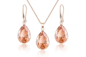 Linawe Crystal Jewelry Sets for Women, Imitation Diamond Pendant Necklace, Rhinestone Drop Dangle Earrings, Birthstone Cubic Zirconia Matching Wedding Jewelry, 14K Gold/Rose Gold/Silver Tones