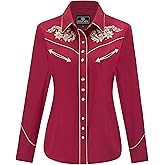 SALVAJE OESTE Women's Embroidered Western Cowgirl Slim Fit Shirt Snap Button Down Long Sleeve Shirt with Floral Embroidery