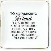 Wrappiness Funny Gift for Besties - Friendship Jewelry Dish for Women BFFs on Birthday Christmas, 4" Ceramic Ring Trinket Tray Here's Another Year - Unique Gift for Sisters Coworkers Classmates