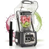 CRANDDI Professional Smoothie Blender, 2200W Commercial Soundproof Quiet blender with Removable Soundproof Shield for Crushing Ice, MilkShakes, Puree, Self-Cleaning, 50oz 110V K80 (Grey)