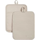 KitchenAid Ribbed Soft Silicone Pot Holder 2-Pack Set, Milkshake Tan, 7"x9"