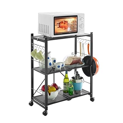 Mr. IRONSTONE 3-Tier Kitchen Baker's Rack with Rolling Cart & Hooks