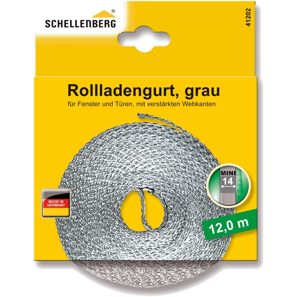 Schellenberg 41202 Roller Shutter Belt 14 mm x 12 m Mini System Roller Shutter Belt Webbing Strap Grey