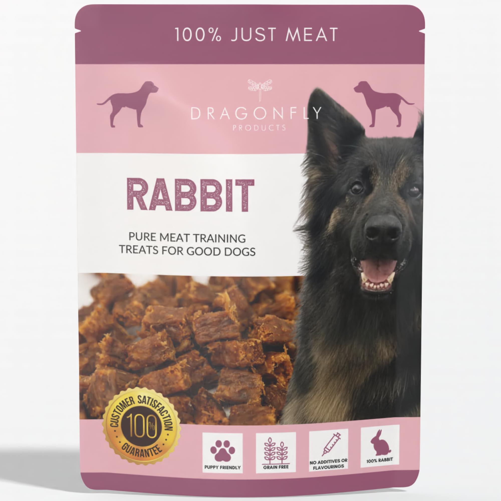 Dragonfly Products Grain Free Puppy & Adult Dog Training Treats - 100% Pure Meat - Healthy Low Fat Dog Treats - 250g (Rabbit) — image 1