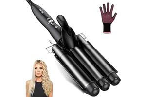 Coidak Hair Waver, 1 Inch 3 Barrel Curling Iron Wand 25mm Hair Crimper, Temperature Adjustable Heat Up Quickly Beach Wave Curling Iron Black