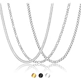 Easter Basket Stuffers-3 Pcs Chain for Men Necklace for Boys 316L Stainless Steel Cuban Link/Figaro/Herringbone Chains Set Jewelry Gifts for Men Women Boys Black/Gold/Silver 16/18/20/22/24 Inches